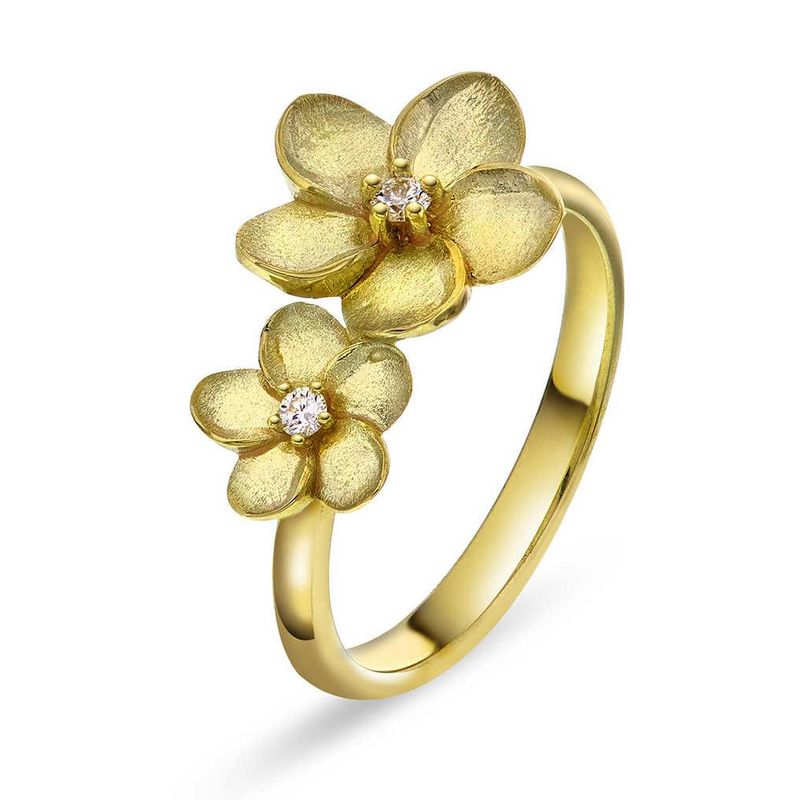 EC dobbelt blomst gult gull ring med 0,05 ct