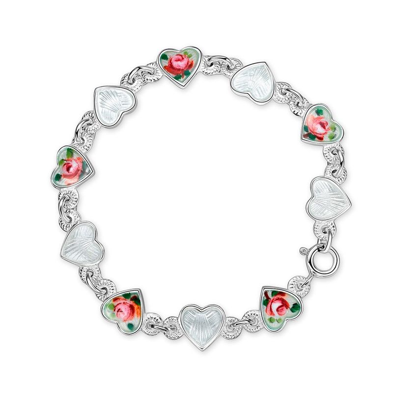 Armbånd i sølv - Roser/ hvite hjerter