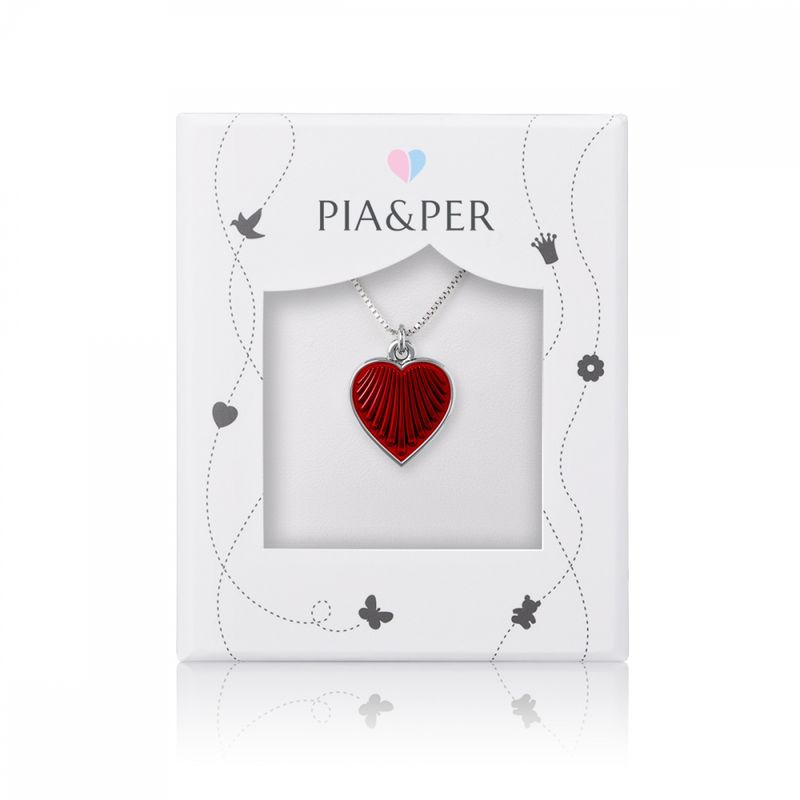 Halssmykke i sølv - Rød hjerte
