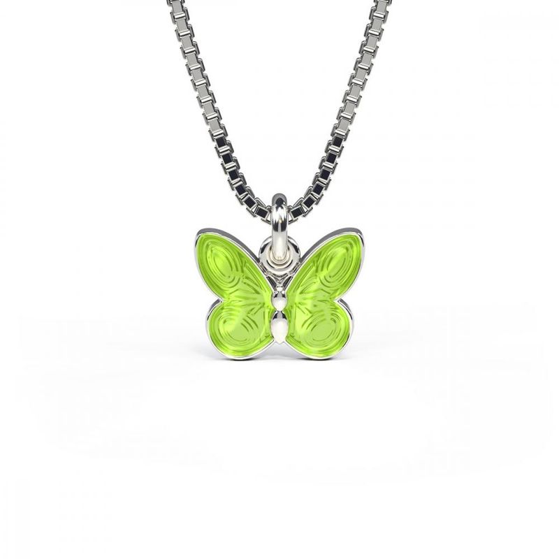 Halskjede i sølv - Grønn sommerfugl