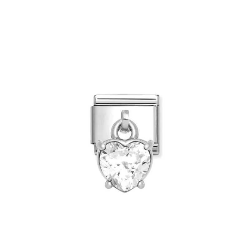 Nomination Hjerte blank zirkonia Links i stål