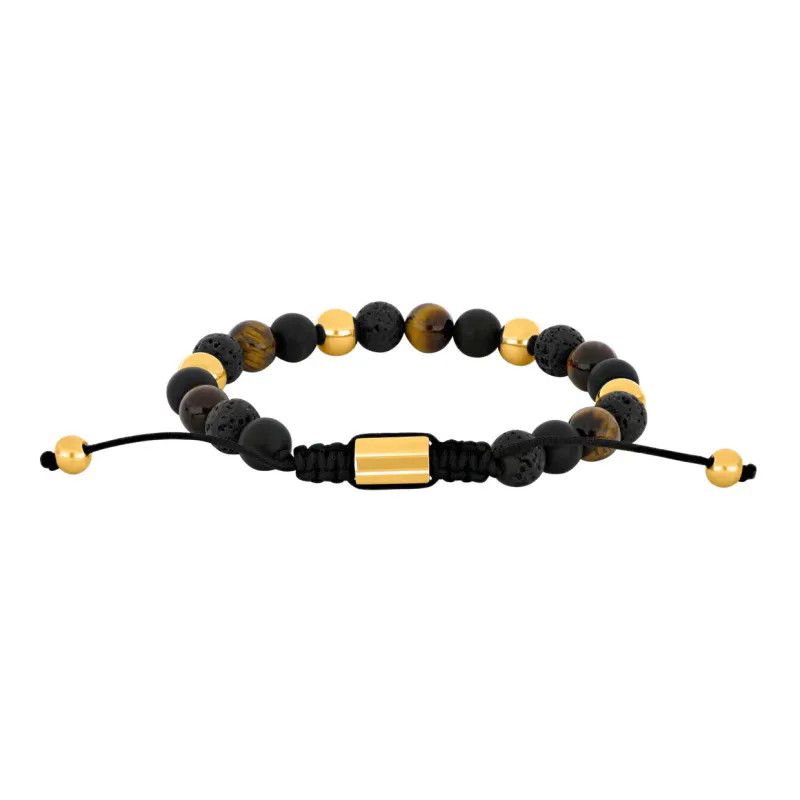 Son of Noa Steinarmbånd agate, lava, tiger forgylt stål