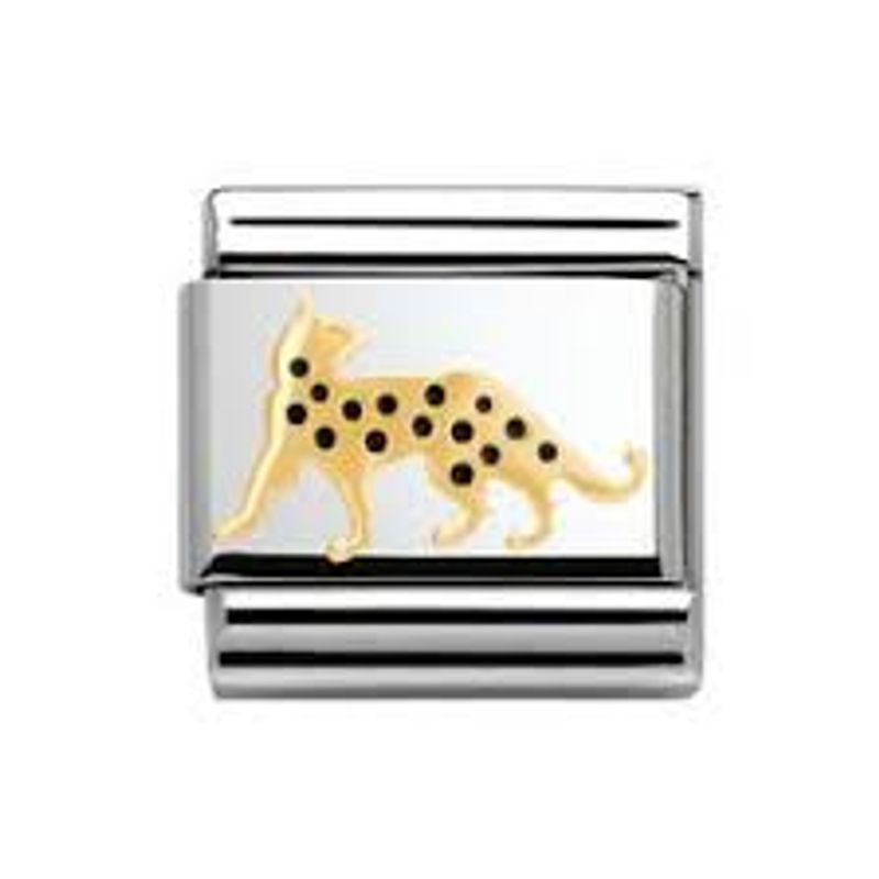 Nomination Leopard Links i stål med 18K gull