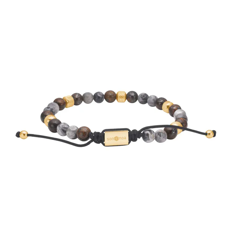 Son of Noa Steinarmbånd  brun og grå mix forgylt stål